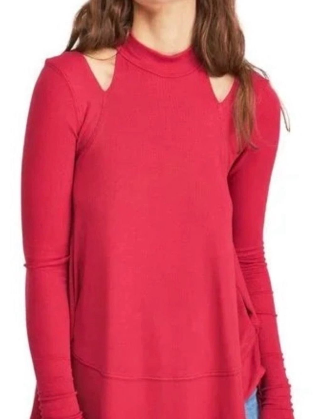 Free People Ribbed Crewneck Sweater in Hot Pink